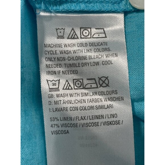 Denim and Co Naturals Linen Blend Pleated Blouse Women XS Short Sleeve Aqua Blue - Picture 5 of 7